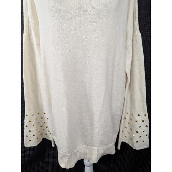 MICHAEL KORS! VANILLA CREAM BELL SLEEVE GOLD STUDDED SCOOP SWEATER! SZ XL - Picture 4 of 10